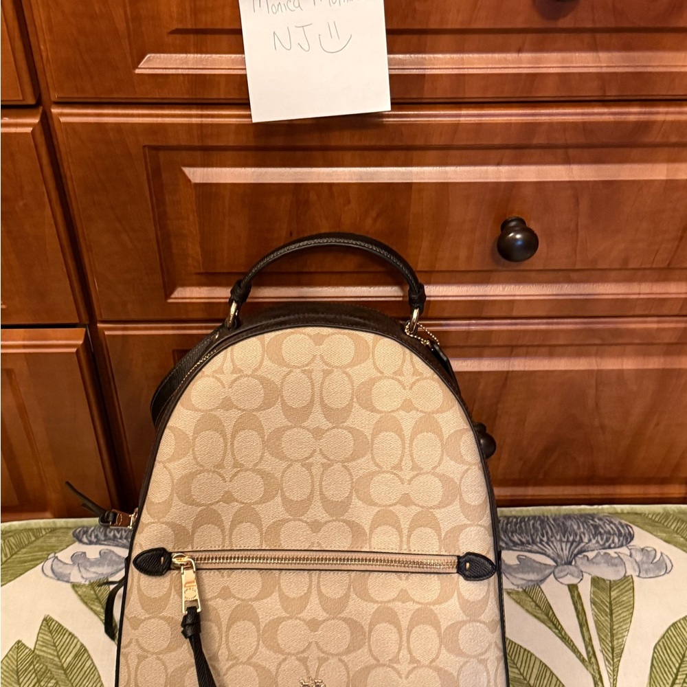 Coach Beige Canvas and Brown Leather Dome Backpack